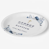 Marine Blauw Botanische Moderne Doop Papieren Bordje (Gekanteld)