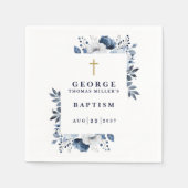 Marine Blauw Botanische Moderne Doop Servet (Voorkant)
