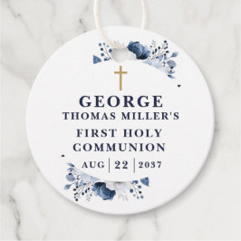 Marine Blauw Botanische Moderne Eerste Heilige Com Bedankjes Labels