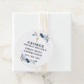 Marine Blauw Botanische Moderne Eerste Heilige Com Bedankjes Labels (In situ)