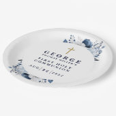 Marine Blauw Botanische Moderne Eerste Heilige Com Papieren Bordje (Gekanteld)