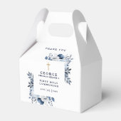 Marine Blauw Botanische Moderne Heilige Communie Bedankdoosjes (Achterkant)