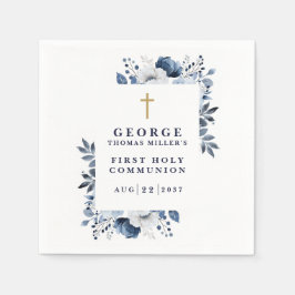 Marine Blauw Botanische Moderne Heilige Communie Servet