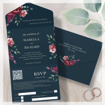 Marine Blauw | Bourgogne Floral | QR-code RSVP