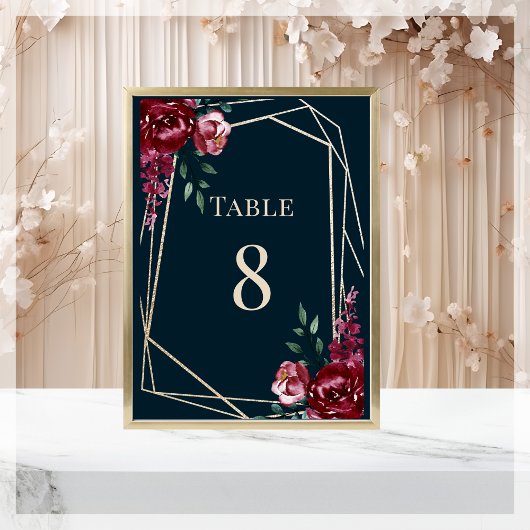 Marine Blauw | Bourgogne Floral Wedding Kaart