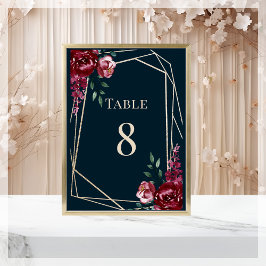 Marine Blauw | Bourgogne Floral Wedding Kaart