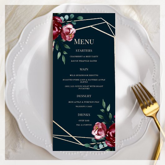 Marine Blauw | Bourgogne Floral Wedding Menu