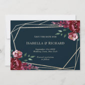 Marine Blauw | Bourgogne Floral Wedding Save the D Save The Date (Voorkant)