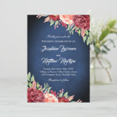 Marine Blauw Bourgondië Blush Elegant Bloemen Brui Kaart (Staand voorkant)