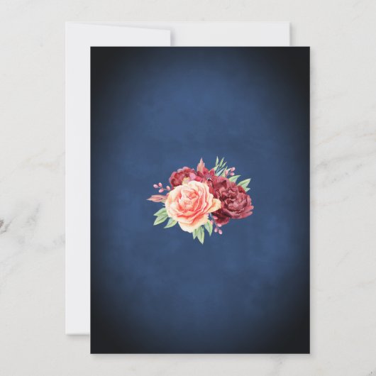 Marine Blauw Bourgondië Blush Elegant Bloemen Brui Kaart (Achterkant)
