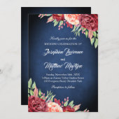 Marine Blauw Bourgondië Blush Elegant Bloemen Brui Kaart (Voorkant / Achterkant)