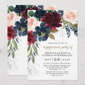 Marine Blauw Bourgondië Blush Roze Verlovingsfeest Kaart (Voorkant / Achterkant)