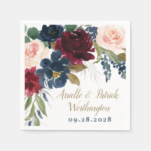 Marine Blauw Bourgondië Blush Roze Zilver Goud Bru Servet