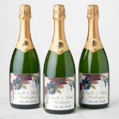 Marine Blauw Bourgondië Blush Roze Zilver Goud Bru Sparkling Wijnetiket (Flessen)