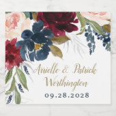 Marine Blauw Bourgondië Blush Roze Zilver Goud Bru Sparkling Wijnetiket (Enkel label)