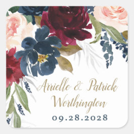 Marine Blauw Bourgondië Blush Roze Zilver Goud Bru Vierkante Sticker