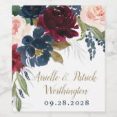 Marine Blauw Bourgondië Blush Roze Zilver Goud Bru Wijn Etiket (Enkel label)