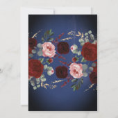 Marine Blauw Bourgondië en Goud Bloemen Boho Bruil Kaart (Achterkant)