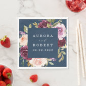 Marine Blauw Bourgondië Goud Blush Roze Bloemen Br Servet (Insitu)