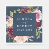 Marine Blauw Bourgondië Goud Blush Roze Bloemen Br Servet (Voorkant)