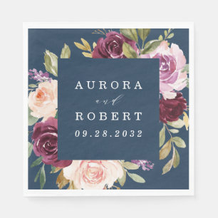 Marine Blauw Bourgondië Goud Blush Roze Bloemen Br Servet