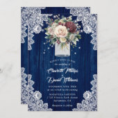 Marine Blauw Bourgondië Hout Mason Jar Bloemen Bru Kaart (Voorkant / Achterkant)