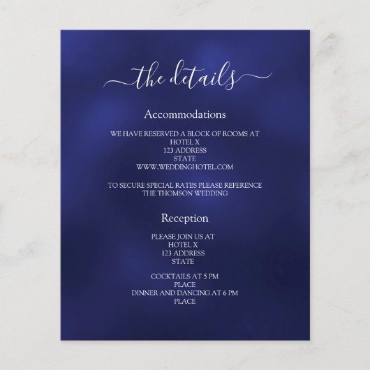 Marine blauw bruiloft programma details (Voorkant)