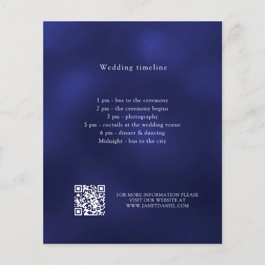 Marine blauw bruiloft programma details QR (Achterkant)