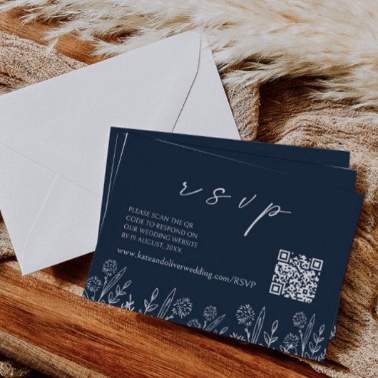 Marine Blauw Bruiloft RSVP | QR-code behuizing Kaa Notitiekaartje