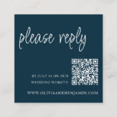 Marine Blauw | Bruiloft RSVP QR Code Informatiekaartje (Voorkant)