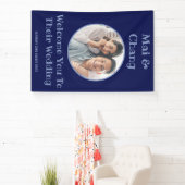 Marine Blauw Bruiloft Welkomstbord Paar Foto Banne Spandoek (Insitu)