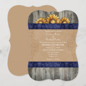 Marine Blauw Bruin Rustieke Zonnebloem Bruiloft Ui Kaart (Voorkant / Achterkant)