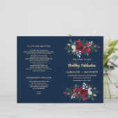 Marine Blauw | Burgundy Red Floral Wedding Program (Staand voorkant)