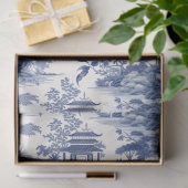 Marine blauw Chinoiserie bloemen gebouw kasteel Tissuepapier (Geschenk)