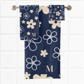 Marine blauw crème bloem patroon retro bad handdoek