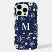 Marine blauw crème bloem patroon retro Case-Mate iPhone case (Achterkant)