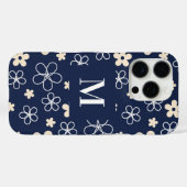 Marine blauw crème bloem patroon retro Case-Mate iPhone case (Achterkant (horizontaal))