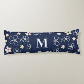 Marine blauw crème bloem patroon retro lichaamskussen (Achterkant)