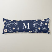 Marine blauw crème bloem patroon retro lichaamskussen (Voorkant)
