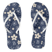 Marine blauw crème bloem patroon retro teenslippers (Voetbed)
