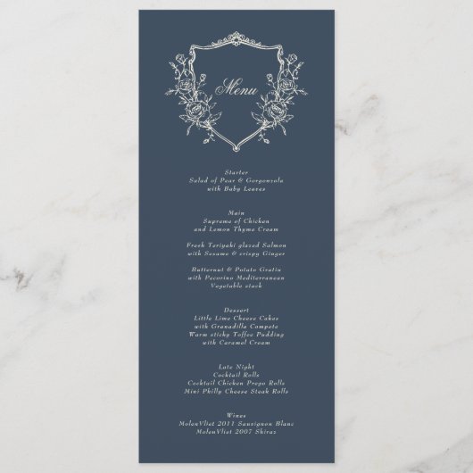 Marine blauw Crest Classic Elegant Huwelijk Menu (Voorkant)