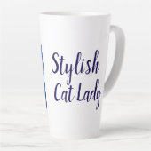 Marine blauw Custom Art Nouveau kat Stijlvolle Cat Latte Mok (Rechterhoek)