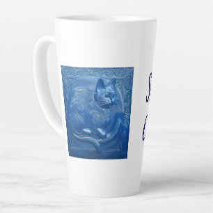 Marine blauw Custom Art Nouveau kat Stijlvolle Cat Latte Mok