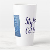 Marine blauw Custom Art Nouveau kat Stijlvolle Cat Latte Mok (Voorkant)