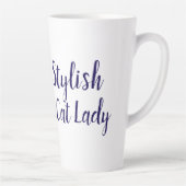 Marine blauw Custom Art Nouveau kat Stijlvolle Cat Latte Mok (Rechts)