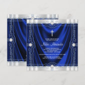 Marine Blauw Doopsel doopsel Royal Blue Satin Kaart (Voorkant / Achterkant)