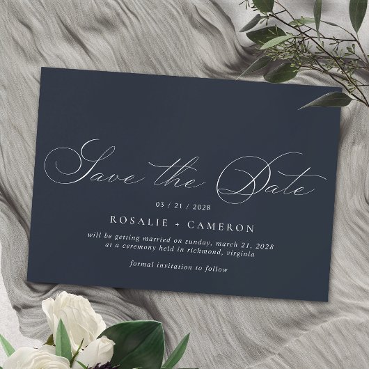 Marine Blauw | Eenvoudig Elegant  Script bruiloft Save The Date