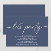 Marine Blauw | Eenvoudig Modern Script Verjaardags Kaart (Voorkant / Achterkant)