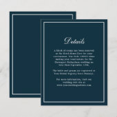 Marine Blauw Eenvoudige Elegante Trouwinfo Details Informatiekaartje (Voorkant / Achterkant)