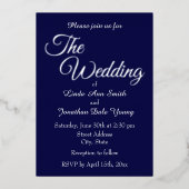 Marine Blauw Eenvoudige Stijl Bruiloft Folie Uitnodiging (Voorkant)